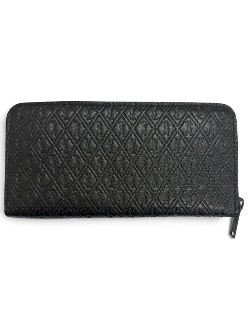 Saint Laurent Paris Leather YSL Logo Round Zip Wallet Black